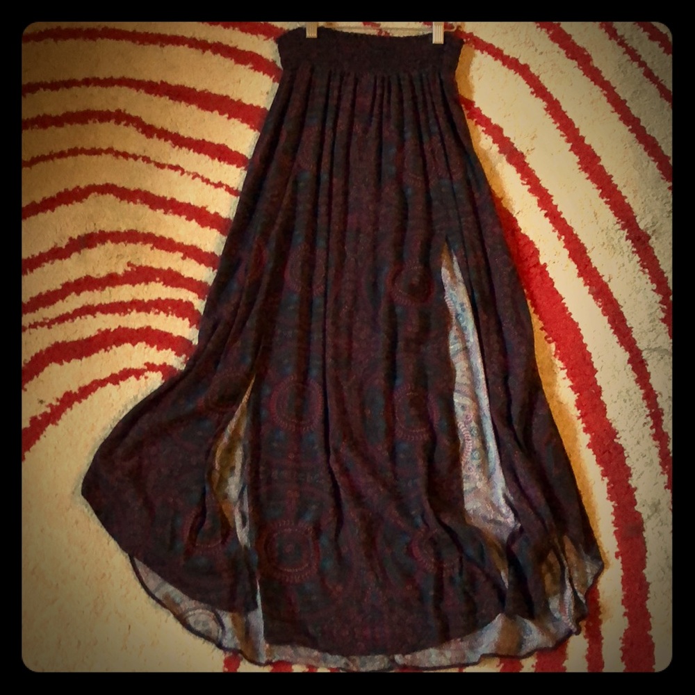 Boho maxi skirt with slits up both sides